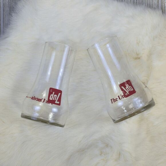 Vintage Lot of 2 7UP Glasses The Uncola Collectible Upside Down Drinking Glass - Picture 1 of 6